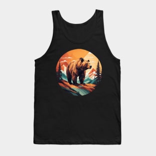 Geometric Bear In Mountain Forest Tank Top